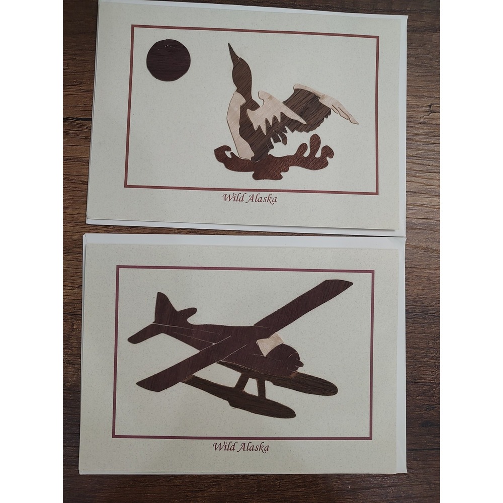 Alaskan Wood Company Greeting Cards With Envelopes Lot Of 2 Plane Bird E61